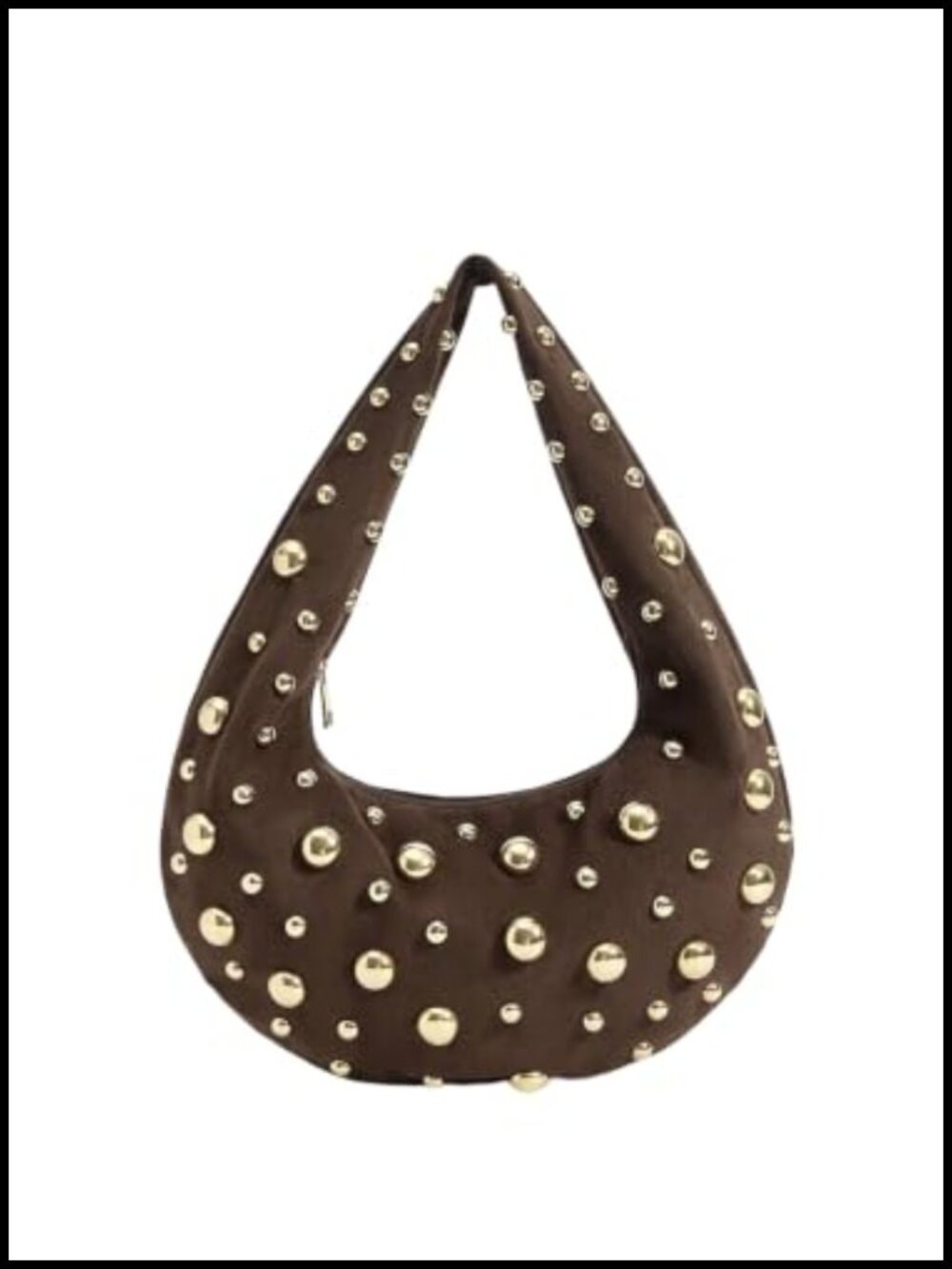 Suede Crescent Hobo Bag with Zipper Closure Top Handle Shoulder Purse